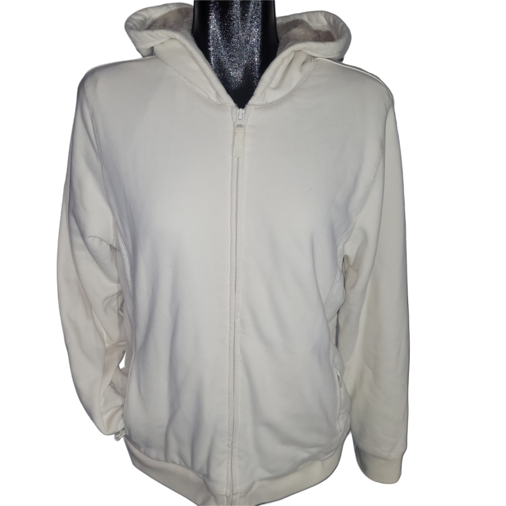 L.L. Bean White Zip-Up Sherpa Fleece Lined Hoodie L